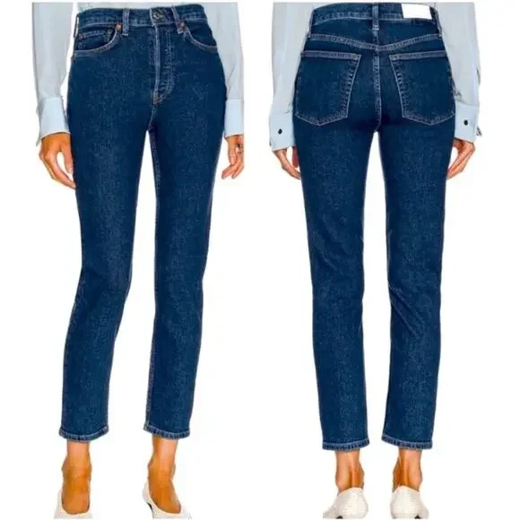 NWT NEW REDONE 90s High Rise Ankle Crop Jeans Dark Rinse Size 25